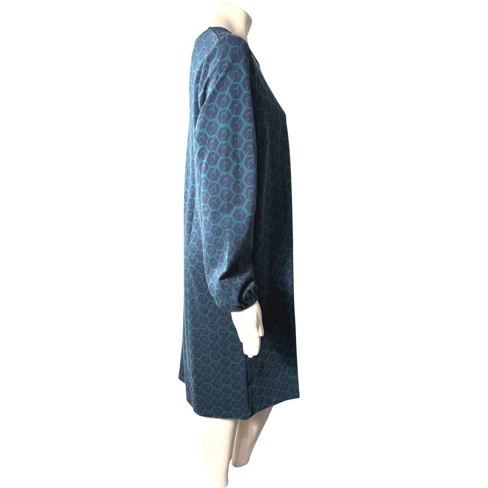 Boden Retro Shift Dress Blue Green Geometric Print Long Sleeve Size 16/18L Mod - Picture 4 of 13